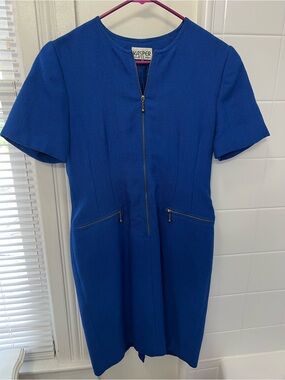 Kasper Cobalt Blue Short-Sleeve Zip Front Dress